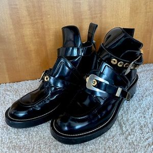 Balenciaga/ Black Leather Cutout Ankle Boots